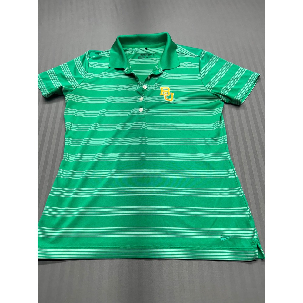 Nike Golf Baylor University Polo Shirt Womens Medium Green Striped Dri-FIT BU
